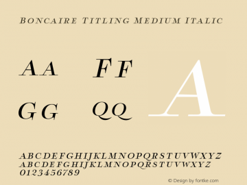Boncaire Titling Medium Italic Version 1.000 Font Sample