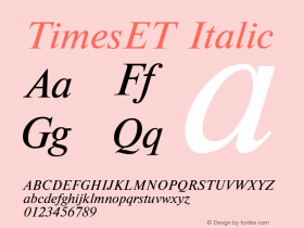 TimesET Italic Converted from t:\TIMETI.TF1 by ALLTYPE Font Sample