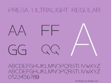 Presa Ultralight Regular Version 1.000 2011 initial release Font Sample