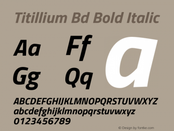 Titillium Bd Bold Italic Version 1.000;PS 57.000;hotconv 1.0.70;makeotf.lib2.5.55311图片样张