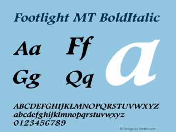 Footlight MT BoldItalic Version 001.003 Font Sample