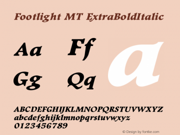 Footlight MT ExtraBoldItalic Version 001.003 Font Sample
