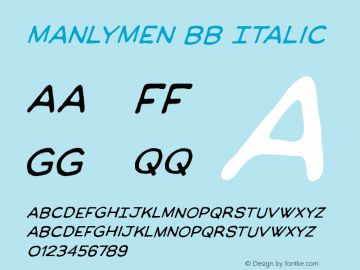 ManlyMen BB Italic Version 1.000 Font Sample