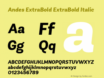 Andes ExtraBold ExtraBold Italic 1.000 Font Sample