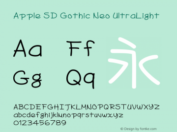 Apple SD Gothic Neo UltraLight 10.0d21e1 Font Sample