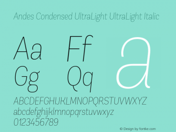 Andes Condensed UltraLight UltraLight Italic 1.000图片样张