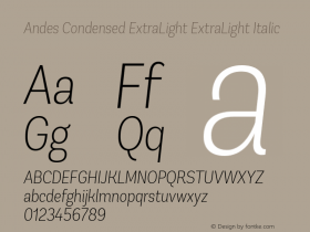 Andes Condensed ExtraLight ExtraLight Italic 1.000图片样张