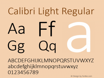 Calibri Light Regular Version 2.00 Font Sample