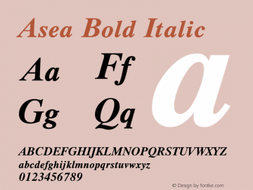 Asea Bold Italic Version 4.13 Font Sample