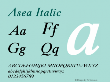 Asea Italic Version 4.14 Font Sample