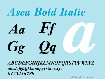 Asea Bold Italic Version 4.14 Font Sample