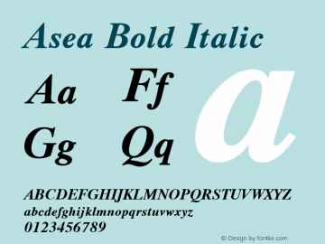 Asea Bold Italic Version 4.14 Font Sample