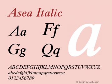 Asea Italic Version 5.01 Font Sample