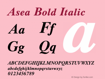 Asea Bold Italic Version 5.01 Font Sample
