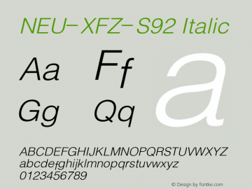 NEU-XFZ-S92 Italic 2.00 Font Sample