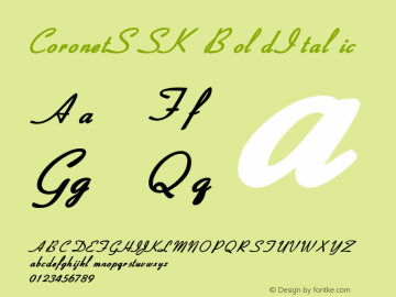 CoronetSSK BoldItalic Macromedia Fontographer 4.1 8/2/95 Font Sample
