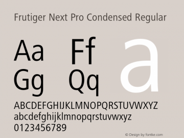 Frutiger Next Pro Condensed Regular Version 1.00; 2007 Font Sample