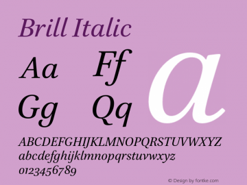 Brill Italic Version 2.02 Build 047 Font Sample