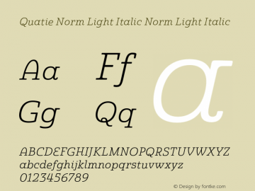 Quatie Norm Light Italic Norm Light Italic Version 1.000 Font Sample