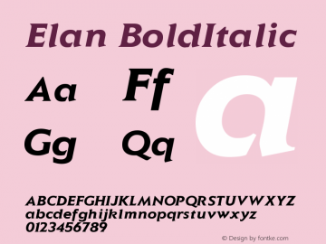 Elan BoldItalic Version 001.000 Font Sample