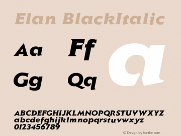 Elan BlackItalic Version 001.000 Font Sample