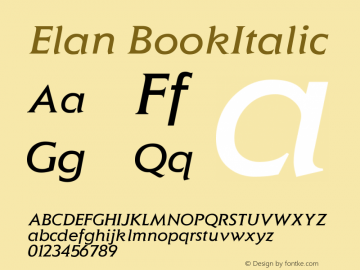 Elan BookItalic Version 001.000 Font Sample