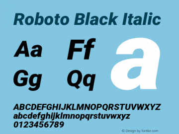 Roboto Black Italic Version 2.001047; 2015 Font Sample