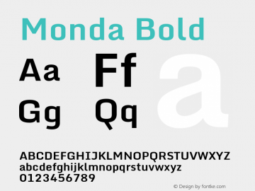 Monda Bold Version 2.0; ttfautohint (v1.00rc1) -l 8 -r 50 -G 200 -x 0 -D latn -f none -w G图片样张