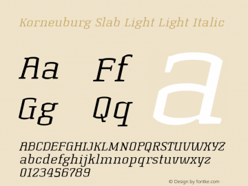 Korneuburg Slab Light Light Italic Version 1.000 Font Sample