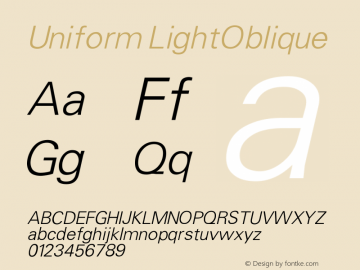 Uniform LightOblique Version 001.000 Font Sample