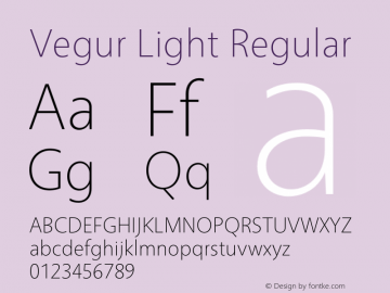 Vegur Light Regular Version 1.000;PS 007.000;hotconv 1.0.70;makeotf.lib2.5.58329 Font Sample