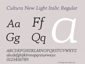 Cultura New Light Italic Regular Version 1.001;PS 001.001;hotconv 1.0.70;makeotf.lib2.5.58329 Font Sample