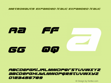 Metronauts Expanded Italic Expanded Italic Version 1.0; 2013 Font Sample