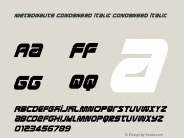 Metronauts Condensed Italic Condensed Italic Version 1.0; 2013 Font Sample