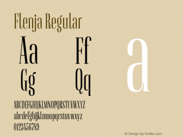 Flenja Regular Version 1.001;PS 001.001;hotconv 1.0.70;makeotf.lib2.5.58329;com.myfonts.stereotypes.flenja.regular.wfkit2.3UcV图片样张