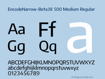 EncodeNarrow-Beta38 500 Medium Regular Version 1.001;PS 001.001;hotconv 1.0.70;makeotf.lib2.5.58329 DEVELOPMENT Font Sample