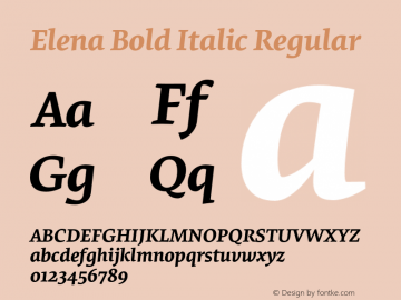 Elena Bold Italic Regular Version 1.002 Font Sample