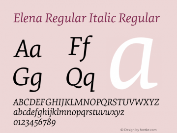 Elena Regular Italic Regular Version 1.002 Font Sample
