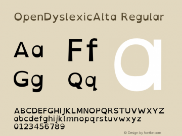 OpenDyslexicAlta Regular Version 1.001;PS 001.001;hotconv 1.0.70;makeotf.lib2.5.58329 Font Sample