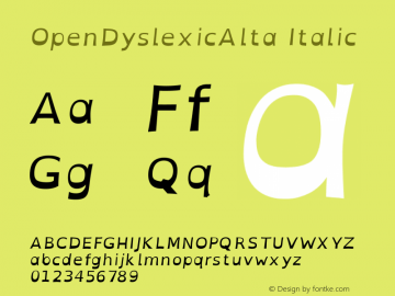 OpenDyslexicAlta Italic Version 2.001;PS 002.001;hotconv 1.0.70;makeotf.lib2.5.58329 Font Sample