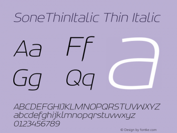 SoneThinItalic Thin Italic Version 1.000 2009 initial release图片样张