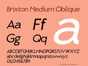Brixton Medium Oblique Version 1.000 Font Sample