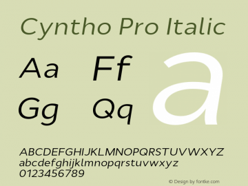 Cyntho Pro Italic Version 1.000 2012 initial release Font Sample