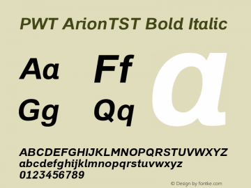 PWT ArionTST Bold Italic Version 0.9 beta Font Sample