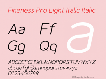 Fineness Pro Light Italic Italic 1.33 Font Sample