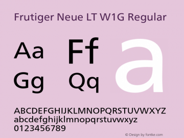 Frutiger Neue LT W1G Regular Version 1.00 Font Sample