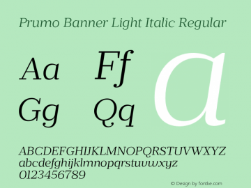 Prumo Banner Light Italic Regular Version 1.001;PS 001.001;hotconv 1.0.70;makeotf.lib2.5.58329 Font Sample