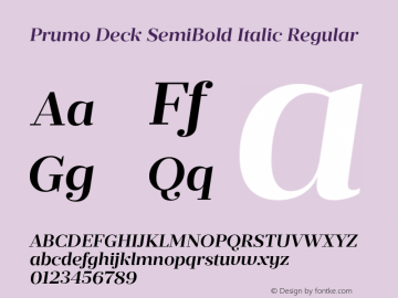 Prumo Deck SemiBold Italic Regular Version 1.001;PS 001.001;hotconv 1.0.70;makeotf.lib2.5.58329图片样张