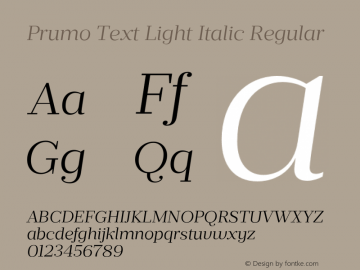 Prumo Text Light Italic Regular Version 1.001;PS 001.001;hotconv 1.0.70;makeotf.lib2.5.58329 Font Sample