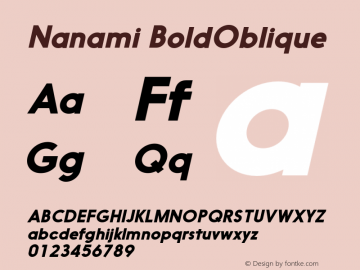 Nanami BoldOblique Version 1.000 Font Sample